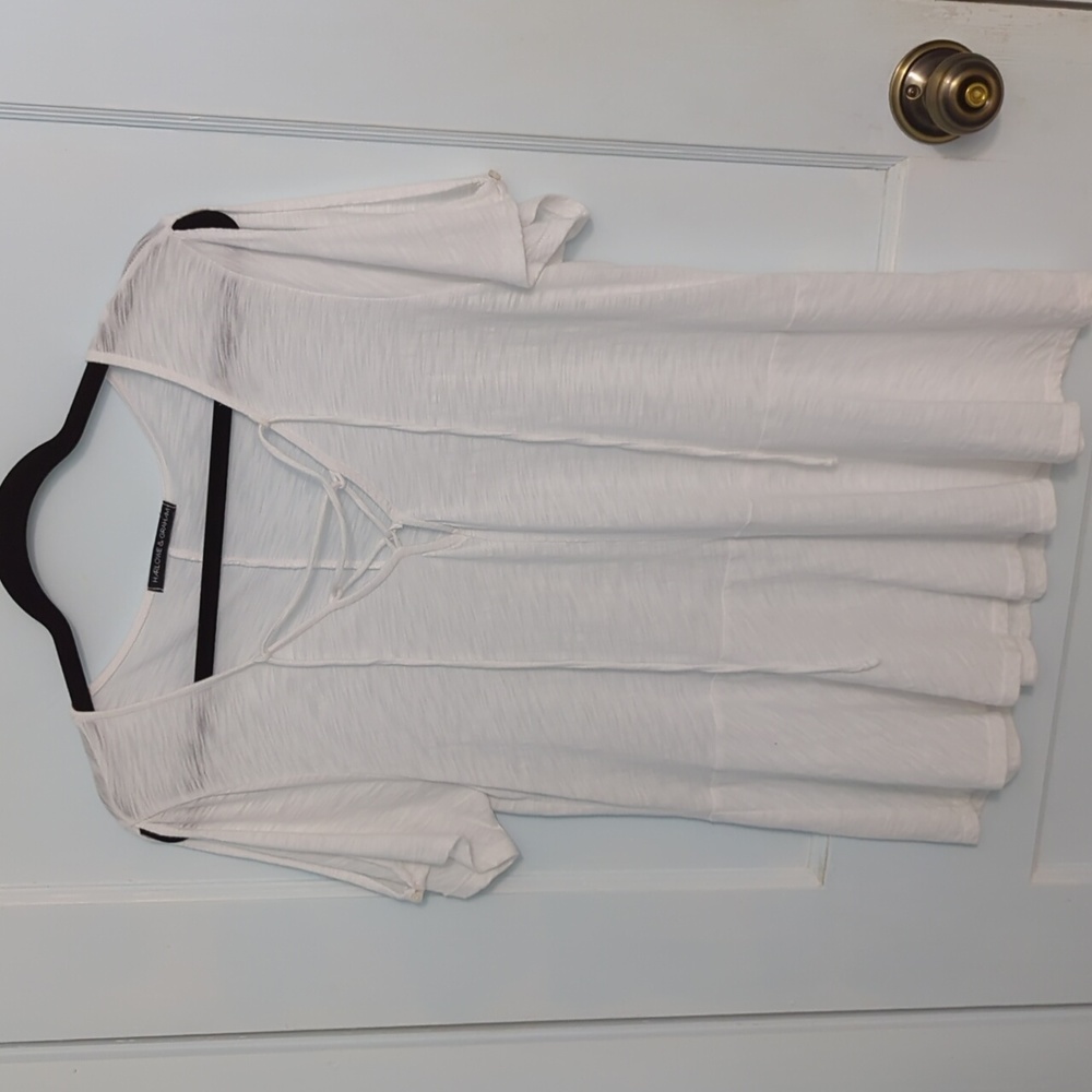 Harlowe & Graham Size Large White Drawstring Top with Cutout Short Sleeves